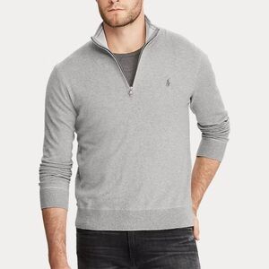 POLO Ralph Lauren Gray Prima Cotton Half-Zip Logo Knit Pullover Sweater Sz XXL